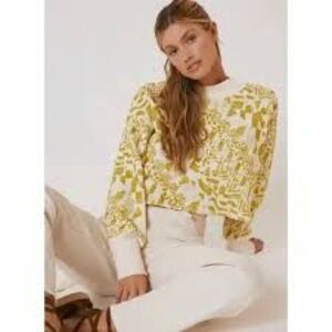 Anthropologie Amadi Printed Crop Sweatshirt in chartreuse